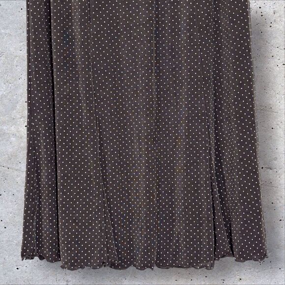 Chicos Travelers Size 2 A-Line Skirt Large Brown White Polka Dots Slinky Stretch - Picture 3 of 6